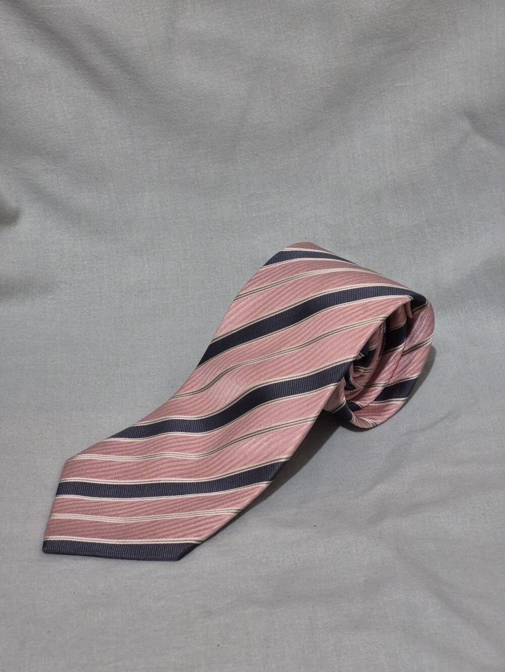 Men's Momento Sartoria Napoletana Pink Striped Tie with Navy Accents